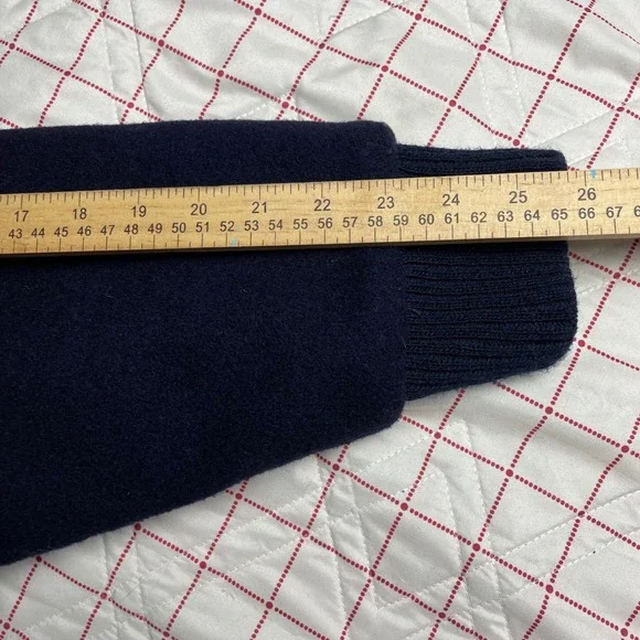 Woolrich Men Large Wool Jacket Navy Blue Plaid Lined Bomber Style Made USA - Picture 11 of 13